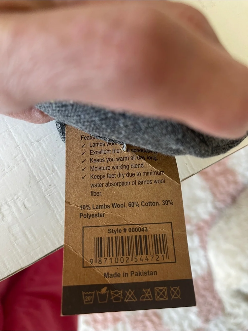 Lambs Wool Blend Crew Socks Gray Thermal Boot Socks Mens US 10-13 1 Pair NEW‎